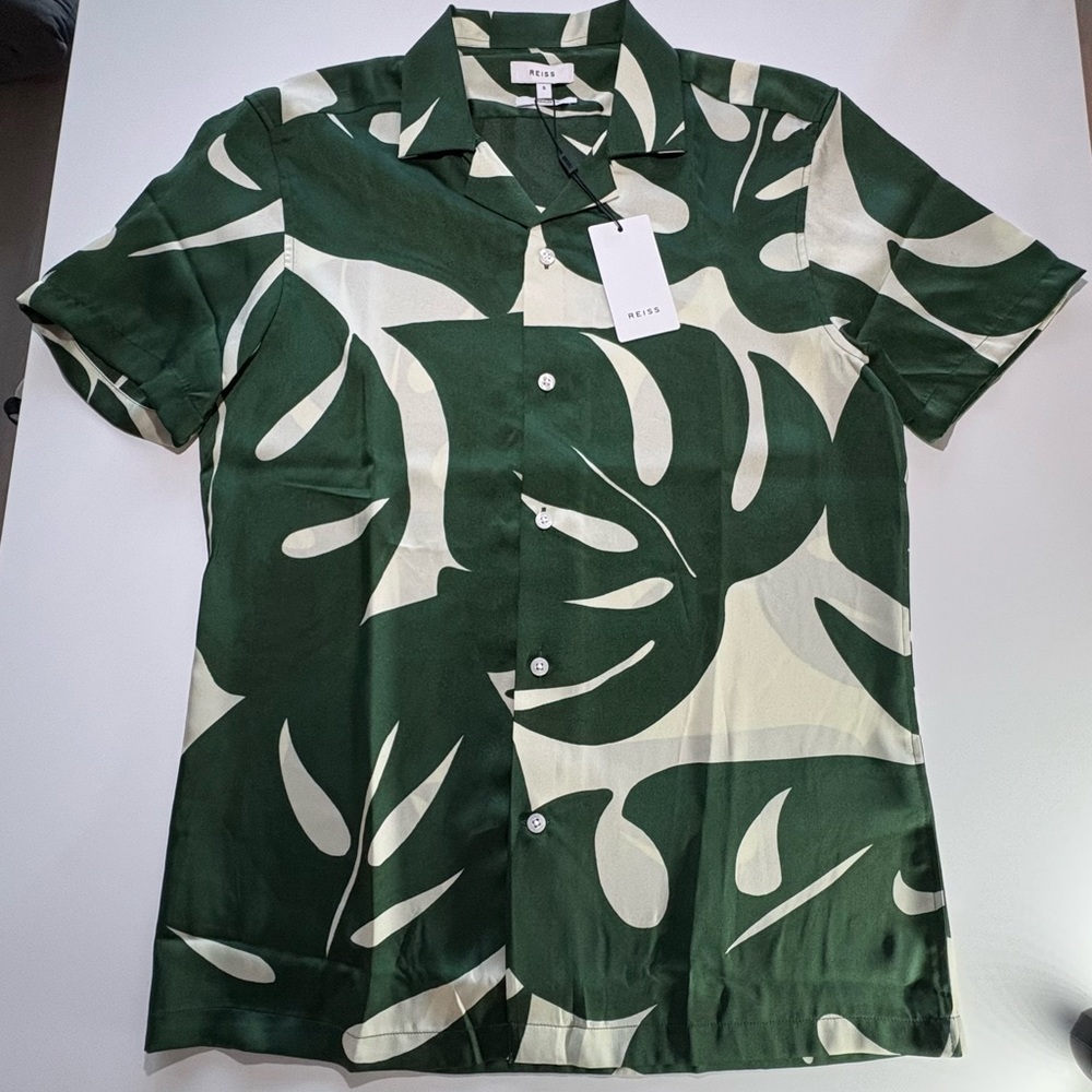 Reiss Green and Cream Leaf Print Men's Shirt
